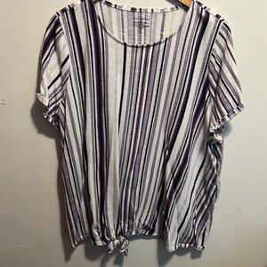Purple striped front tie shirt